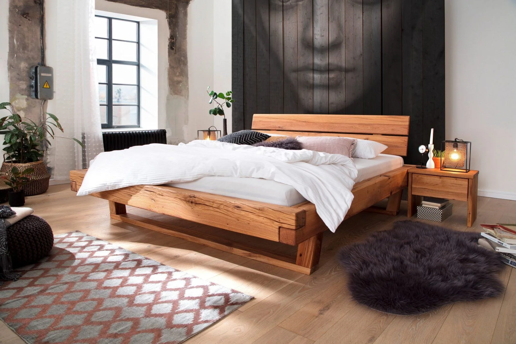 Betten-Prinz -Betten-Prinz balkenbett unika wildeiche massiv 160 x 200 cm